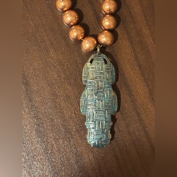 Lucky You Turquoise Feather Pendant Necklace, Copper Beaded Boho Western style 🤎 - Picture 3 of 6